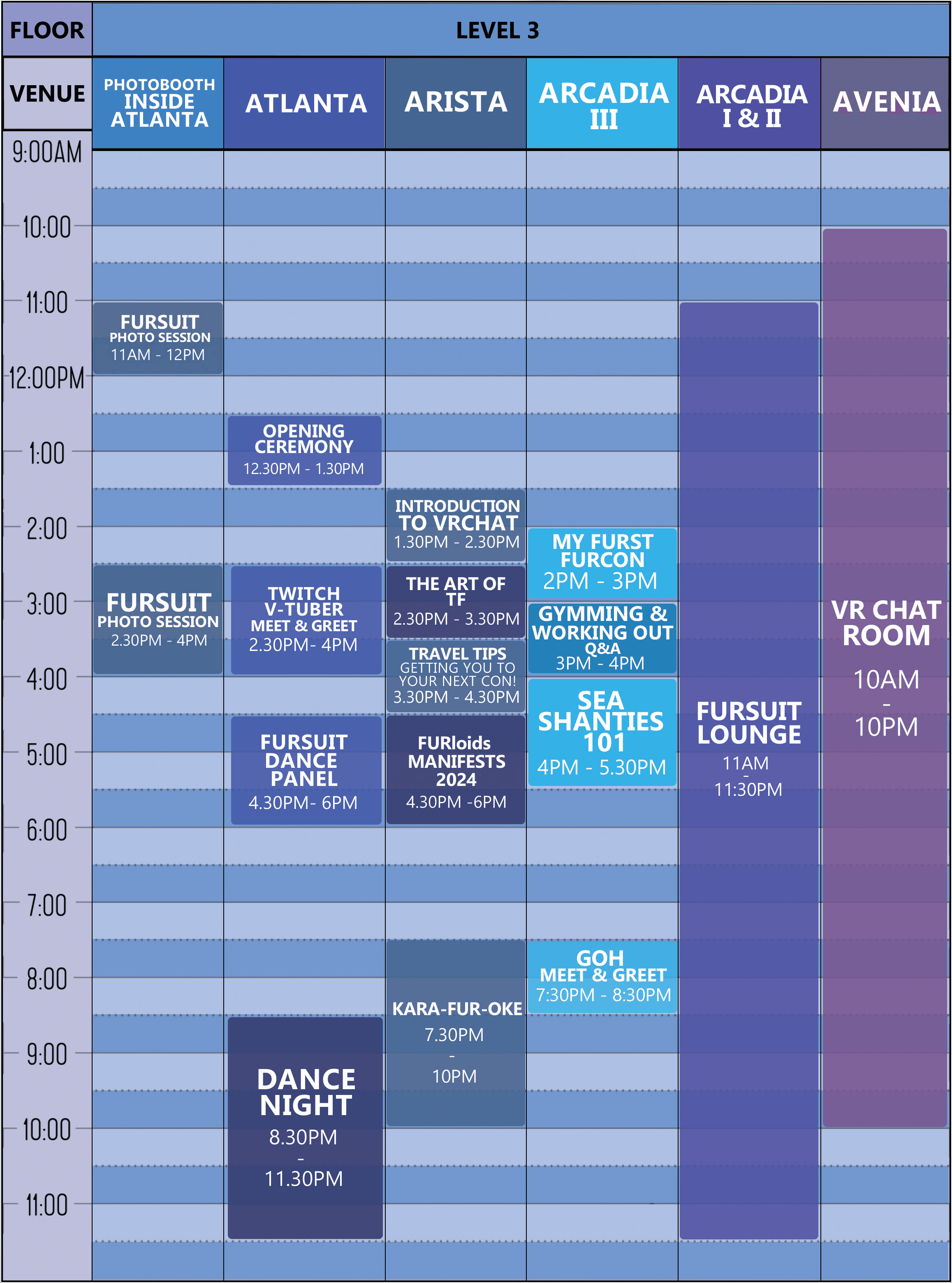 Timetable for level 3 on Day 1 of FURUM (Saturday 7th December)