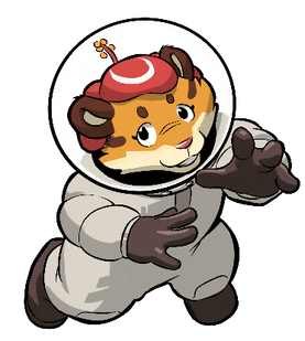 Slappy, the FURUM mascot, in a white spacesuit with excited facial expression.