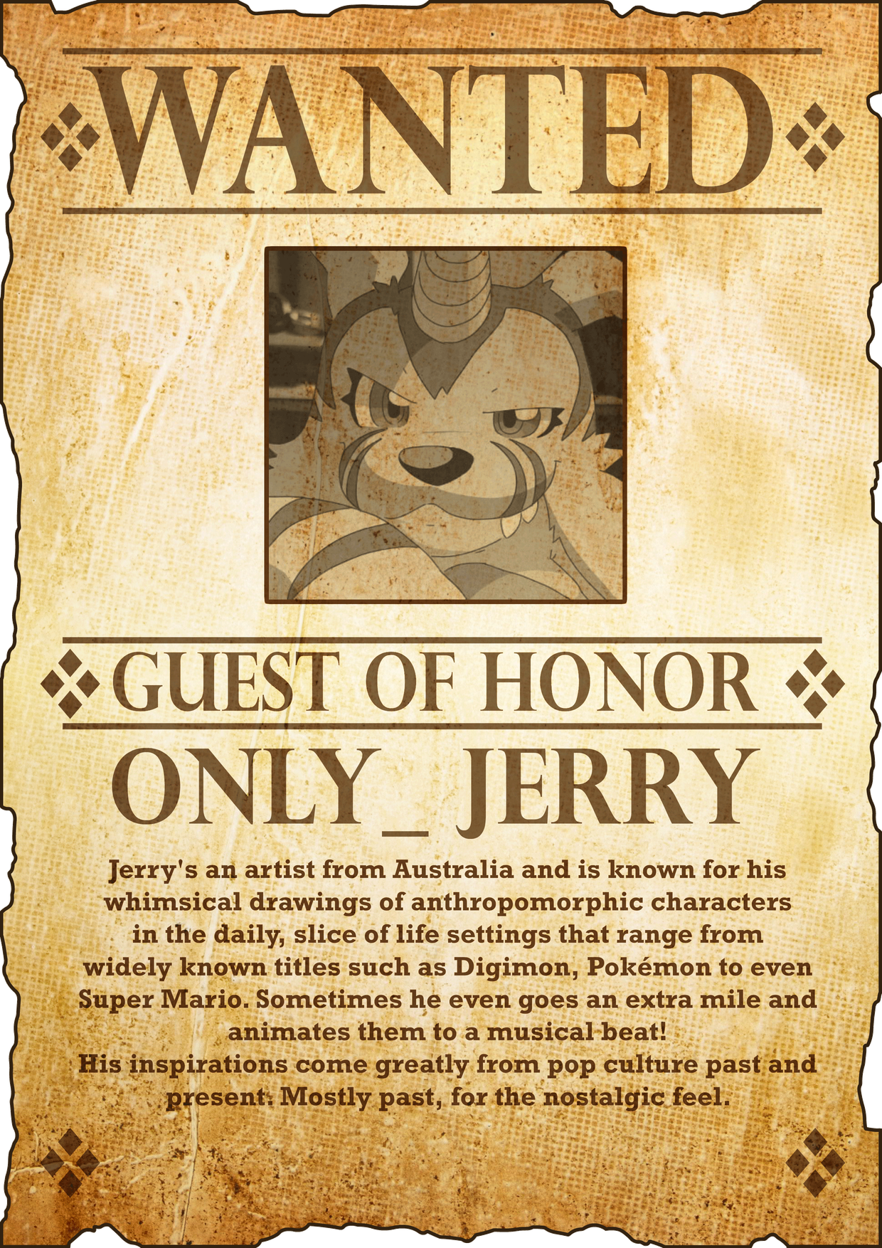 A wanted poster of FURUM's 2025 Guest of Honor.